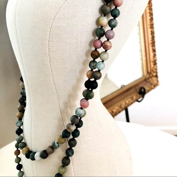 Vintage Frosted Glass Bead Long Necklace - Picture 4 of 14